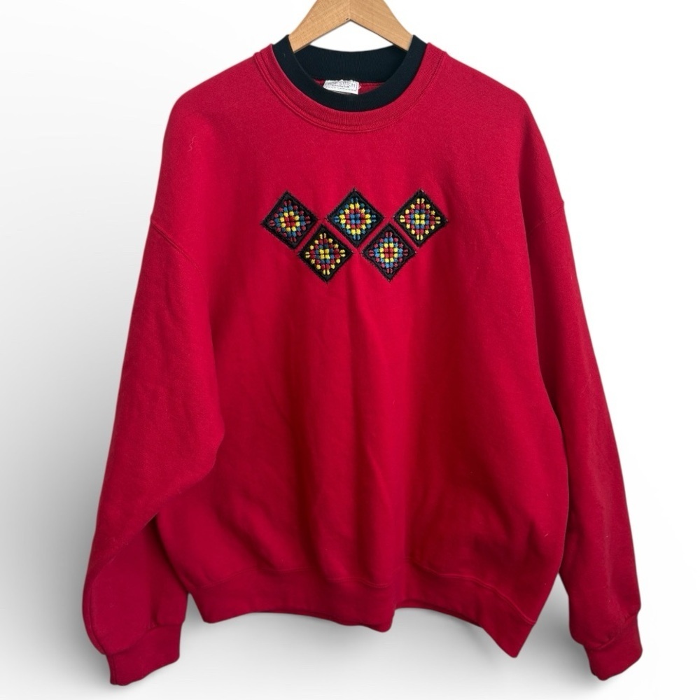 Top Stitch by Morning Sun Red Embroidered Crewneck Sweatshirt – 2X